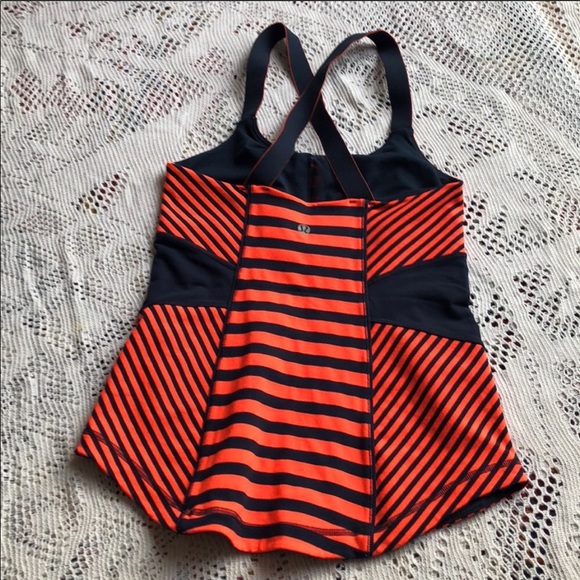 LULULEMON ORANGE /NAVY BLUE STRIPED RACERBACK TANK - Picture 3 of 3